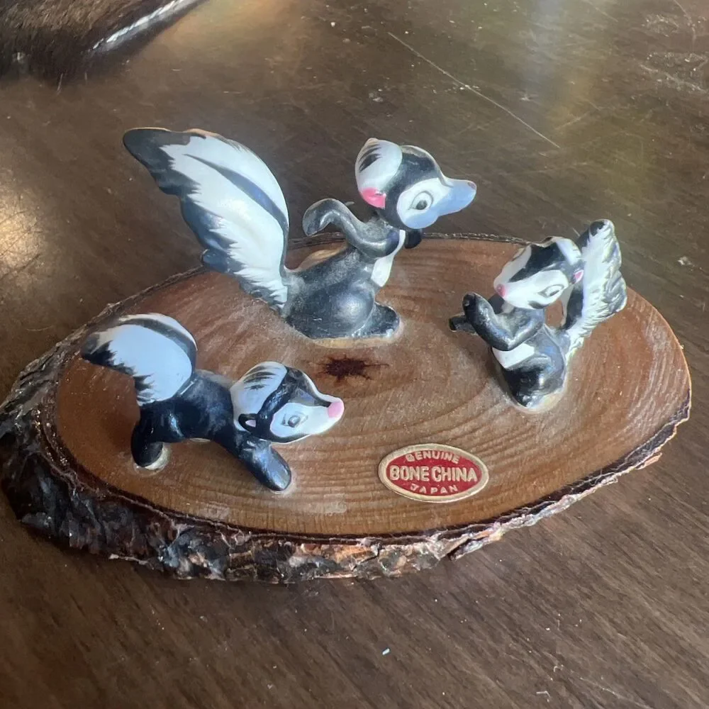 VTG 3-PC Miniature Skunk Figurine Set Bone China Tallest - 1.75